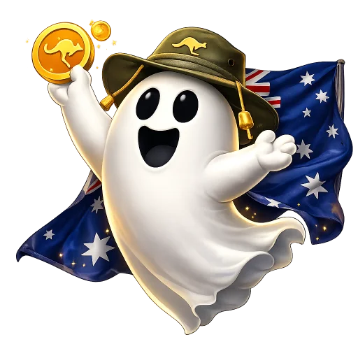 Spookino ghost mascot with Australian flag